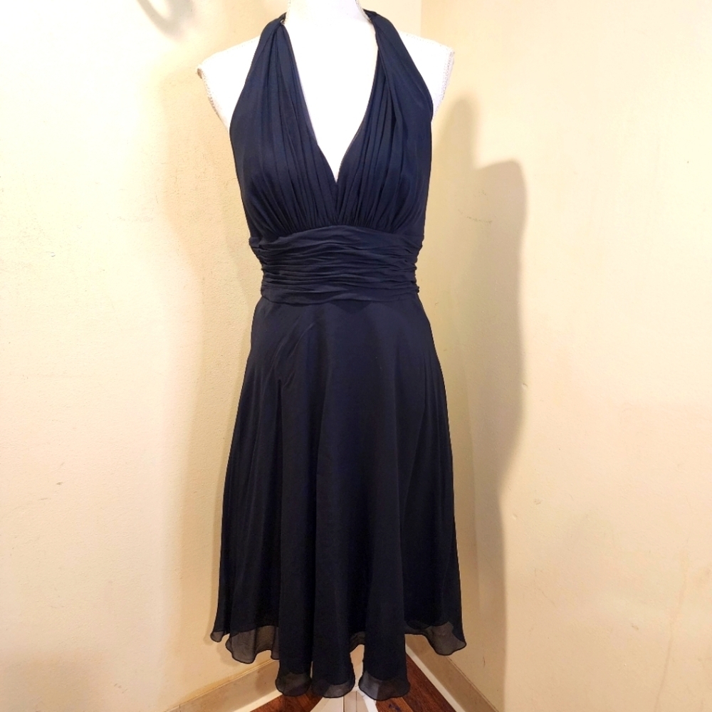 DONNA MORGAN Elegant Black Halter 100% Silk Dress Size 10